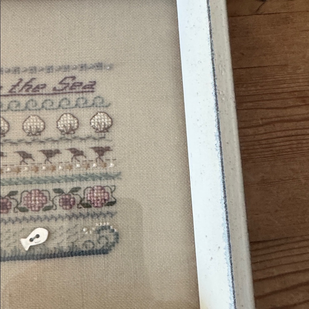 Coastal Cross Stitch Framed Art in Soft Pastels - Picture 3 of 4